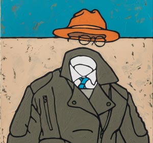Obraz na płótnie z postacią w garniturze i dwoma kapeluszami