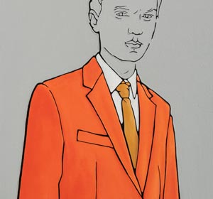 Marcin Lenczowski, obraz na płótnie w kolorach pomarańczowym i szarym